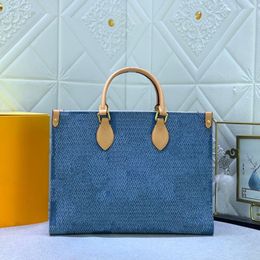 Denim Blue Tote Bag Carryall Shoulder Bag Medium Handbag Top Quality Canvas Leather Fashion Designer Shopping Bag Mini Moon Purse Hills Clutch Wallet