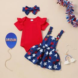 Clothing Sets Baby Girl 4th Of July Outfit Toddler Summer Clothes Ruffle Short Sleeve Romper Suspender Skirt Overall Dress Set