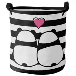 Laundry Bags Black And White Stripes Panda Lover Foldable Basket Large Capacity Waterproof Storage Organiser Kid Toy Bag