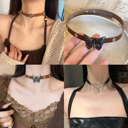Party Supplies Y2k Butterfly PU Necklaces Metal Chain Punk Necklace Clavicle Maillard Women Jewellery
