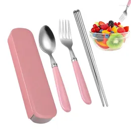 Dinnerware Sets Cutlery Set Stainless Steel Flatware Portable Fork Spoon With Storage Box Dinner Utensils For Family School Kitchen Picnic
