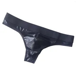 Underpants Mens Faux Leather Sexy Thong Panties Nightclub Performance Men'S Underwear High Stretch Japanese Man