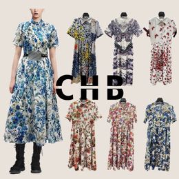 Women's2024 New Fashion Celebrity Style Cotton Cloth Digital High end Customized Print Waist Belt Dress Holiday Style sml