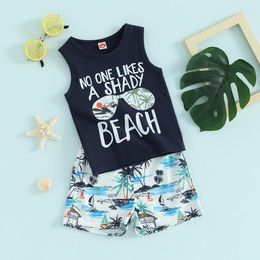 Clothing Sets Kids Baby Boy 2 Piece Outfits Summer Beach Style Letter Print Sleeveless Tank Tops And Elastic Band Shorts Holiday Boys