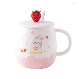 Mugs Cute Strawberry Pink Coffee Mug Ceramic Kawaii Cup Morning Milk Fruit With Lid Creative Valentine's Day Christmas For Lovers