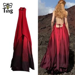 Casual Dresses Tingfly Women Arrivals Gradient Red Color Sexy Open Back Long Dress Lady Halter Neckline Boho Holiday Sleeveless