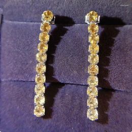 Stud Earrings Natural Real Yellow Citrine Earring Round Long Style 0.15ct 20pcs Gemstone 925 Sterling Silver Fine Jewellery L24550