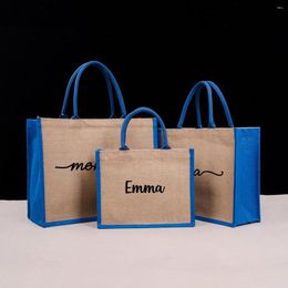 Party Favour Personalised Blue Tote Bag Customised Jute For Beach Wedding Travel Work Burlap Bridal Shower Birthday Gifts
