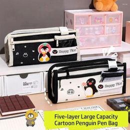 Five-laye Simple Large Capacity Cartoon Penguin Pencil Bag School Cases Stationery Holder Pen Case Students Supplies