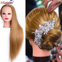 Mannequin Heads Human Model Head 26 Inches Black Blond Long Synthetic Fibre Hair Styling Training Makeup Doll Accessories Q240510