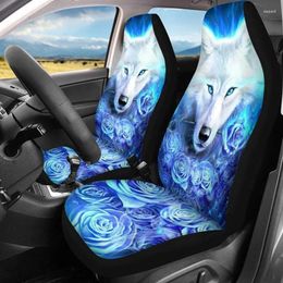 Car Seat Covers 2Pcs Universal Rose Wolf Printed Cover Cushion Protector For SUV