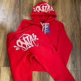 Brand Clothes Red Tracksuits Set Fashion Hip Hop Streetwear Pullover Tops Trousers For Men Women Loose Sports Hoodies Long Pants 240429