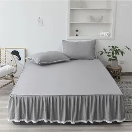 Bedding Sets Bed Skirt 1pcs Washed Cotton Breathable Comfortable Fitted Sheet Non-slip Textile Solid Color Home 200 X 220cm