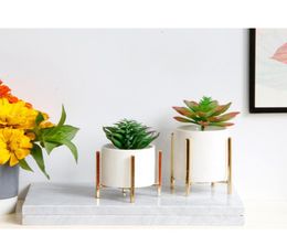 Simple And Modern Ceramic Succulent Plant Pot Home Decoration Nordic Desktop Ceramic Flower Pot With Metal Bracket EEA19027035717