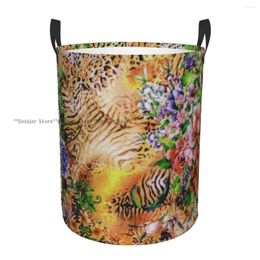 Laundry Bags Leopard And Flower Background Waterproof Storage Bag Household Dirty Basket Folding Bucket Clothes Organiser