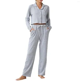 Women's Sleepwear Long Pyjama Pants Set Women Casual Home Clothing Autumn Winter Cardigan Sleeved Pyjamas Solid Colour Sleep Nightwears