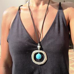 Chains Bohemian Vacation Style Geometric Round Turquoise Pendant With Adjustable Necklace Amazon Collarbone Chain For Women