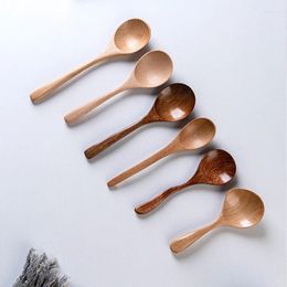 Spoons Japanese And Korean Wooden Beech Wood Large Mouth Round Tableware Ramen Soup Small