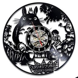 Wall Clocks Studio Ghibli Totoro Wall Clock Cartoon My Neighbour Vinyl Record Clocks Watch Home Decor Christmas Gift For Children Y1295047
