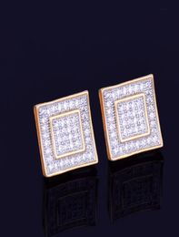 New Gold Star Hip Hop Jewellery 11mm Square Stud Earring for Men Women039s Ice Out CZ Stone Rock Street Three Colors1942763