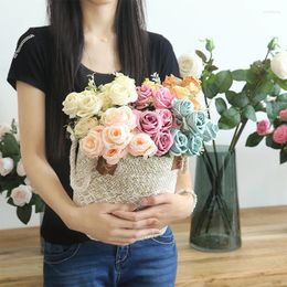 Decorative Flowers 1Pcs 6 Heads Rose Bunch Home Wedding Garden Party Decorations Bride Bouquet Pography Props DIY Artificial Flower