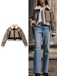 Women's Jackets 2024 Lamb Fur Faux Coat Y2K Flip Lapel Fleece Thickened Warm Short Jacket Winter Fashion Retro