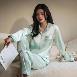 Women's Sleepwear Womens Pajamas Set Silk Satin Pyjamas Short Sleeve Pijama Suit Female Sleep Loungewear
