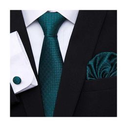 Neck Tie Set Brand Fashion Silk Holiday Gift Tie Pocket Squares Cufflink Set Necktie Dot Dark Grey Man Wedding Accessories Easter Day