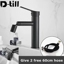 Bathroom Sink Faucets D-till 360° Rotatable Faucet Basin Brass Black 2 Mode Water Outlet Wash Deck Mounted Cold Waterfall Mixer Taps