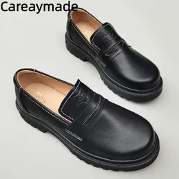 Casual Shoes Careaymade-Genuine Leather Women's Cowhide JK Uniform For Work Thick Soled Original One Foot Pedal Single
