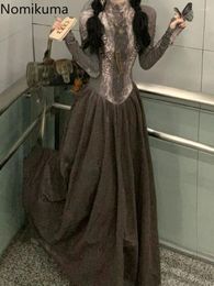 Casual Dresses Vintage Maxi Women's Clothing Indie Folk Half High Collar Long Sleeve Patchwork Robe Femme 2024 Vestidos De Mujer 27u539