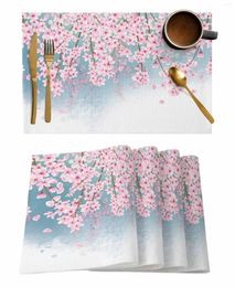Table Mats 4/6 Pcs Peach Blossom Watercolor Flower Placemat Kitchen Home Decoration Dining Coffee Mat