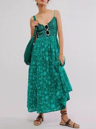 Casual Dresses Women S Summer Floral Boho Maxi Dress Sleeveless Spaghetti Strap V Neck Backless Smocked Swing Long Beach Cami