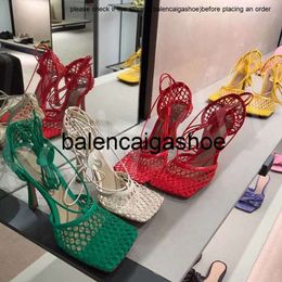 Botteg Venetas Botega Designer Stretch LaceUp Sandal Slippers Women High Heel Fashion Leather Rhinestone Mesh Sparkle SandalS Slides Top Ladies Party Wedding Dre