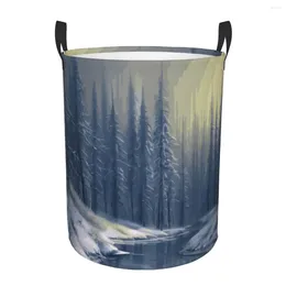 Laundry Bags Basket Winter Landscape Forest Cloth Folding Dirty Clothes Toys Storage Bucket Household