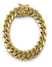 Solid 18k Gold Stainless Steel Mens Thick Heavy Miami Cuban Link Chain Bracelet 8mm14mm Bracelets Men Punk Curb Chain Double Safe9223950