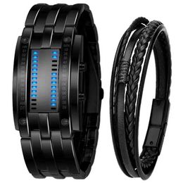 Watch Bands Mens 50 meter waterproof lava double row light LED binary steel strip electronic movement Reloios Masculino Q240510
