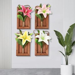 Decorative Flowers Artificial Lily Flower Wall Hanging Wooden Bonsai Simulation Window Door Potted Plants Pendant Ornaments Home Garden