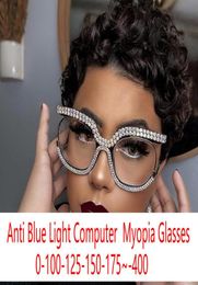 Sunglasses Vintage Oversized Crystal Myopia Glasses Brand Design Clear Blue Light Blocking Women Eyeglasses Degree FML6336959
