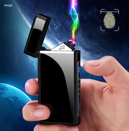 USB Charging Electronic Lighters Metal Portable Windproof Lighter USB Touch Screen Cigarette Lighter Double Fire Cross Lighters TQ9092246