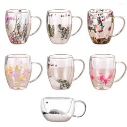 Wine Glasses 1PC Floral Dry Flowers Cup Simple Heat Resistant Double Wall Glass INS Trends High Borosilicate Tea Coffee Cups