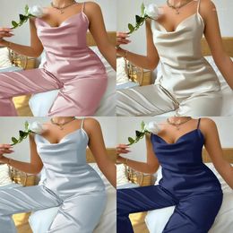 Home Clothing Women's Clothes Summer Fashion Suspender Pants 2-Piece Sets Of Ice Silk Pajamas Solid Thin Simulation Loungewear