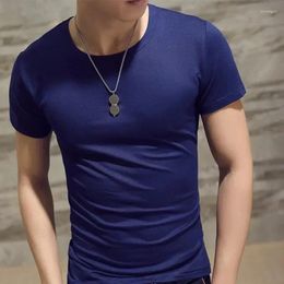 Men's Suits A3313 Men Summer O Neck Casual T Shirt Collar White Plain T-shirts Short Sleeve Undershirt Slim Fit Tops