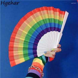 Decorative Figurines Rainbow Folding Fans Dance Portable Ins Korean Ulzzang Contrast Color Stylish Summer Hand Fan Harajuku Decoration Craft