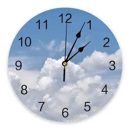 Wall Clocks Gradual Clear Sky With White Clouds Printed Clock Modern Silent Living Room Home Decor Hanging Watch