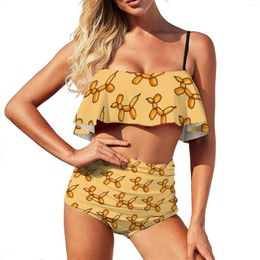 Women's Swimwear Sexy Orange Balloon Bikinis Set Cute Animal Print Bikini Swimsuit High Waist Elegant Surfing Graphic Feminine