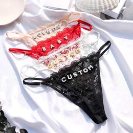 Briefs Panties Sexy Customized Name Crystal letter Lace Panties Women Underwear Briefs Thong Transparent Lingerie G string Intimates Girls Gift T240510