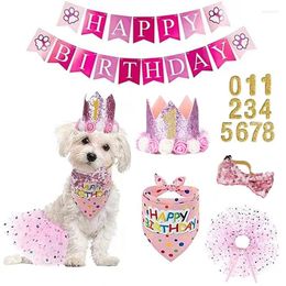 Dog Apparel Birthday Party Supplies Pet Puppy Decoration Scarf Hat Tutu Skirt Crown Bow Tie Happy Triangle Banner Girl