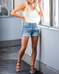 Women's Jeans 2024 Spring Summer Women Mid Waist Tight Sexy Shorts Curling Pocket White Denim Ripped Pants