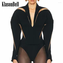 Women's Jackets 4.29 KlasonBell High Street Fashion Sheer Mesh Spliced Fishbone Collect Long Sleeve Lapel Waist Short Jacket Women